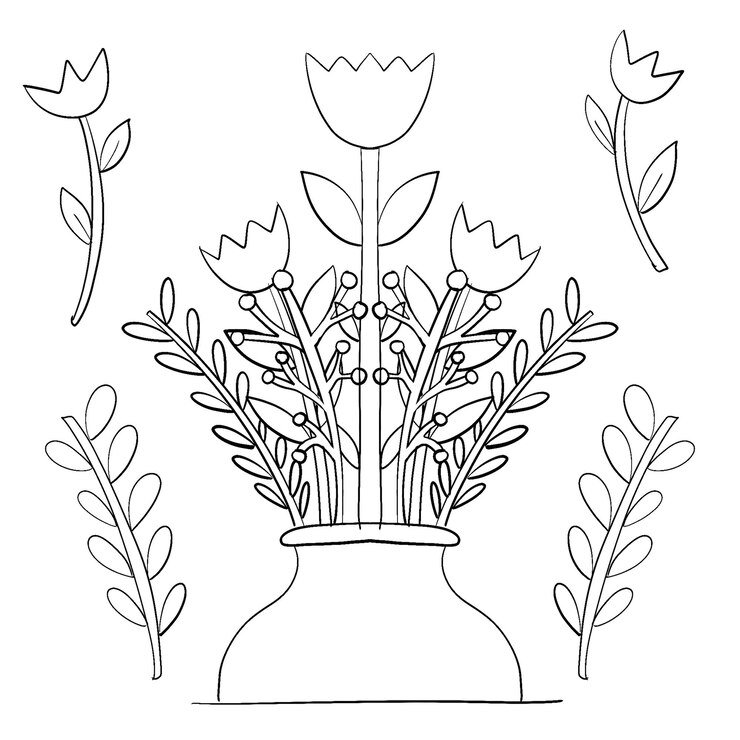 Páginas para colorear jarrones de flores