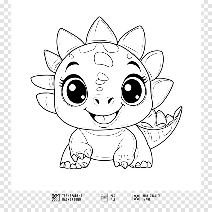 PSD páginas de colorir dinossauros em fundo transparente