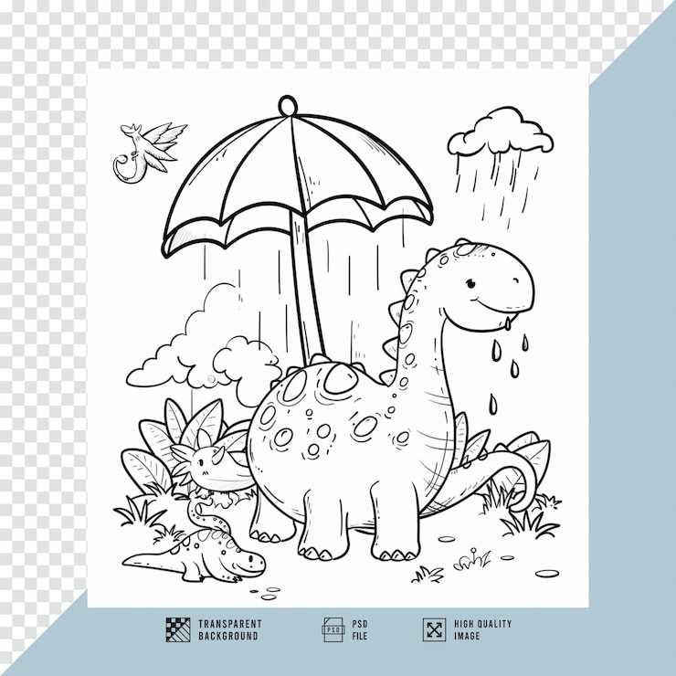 PSD pagine da colorare dinosauro carine immagini senza sfondo qualità hd