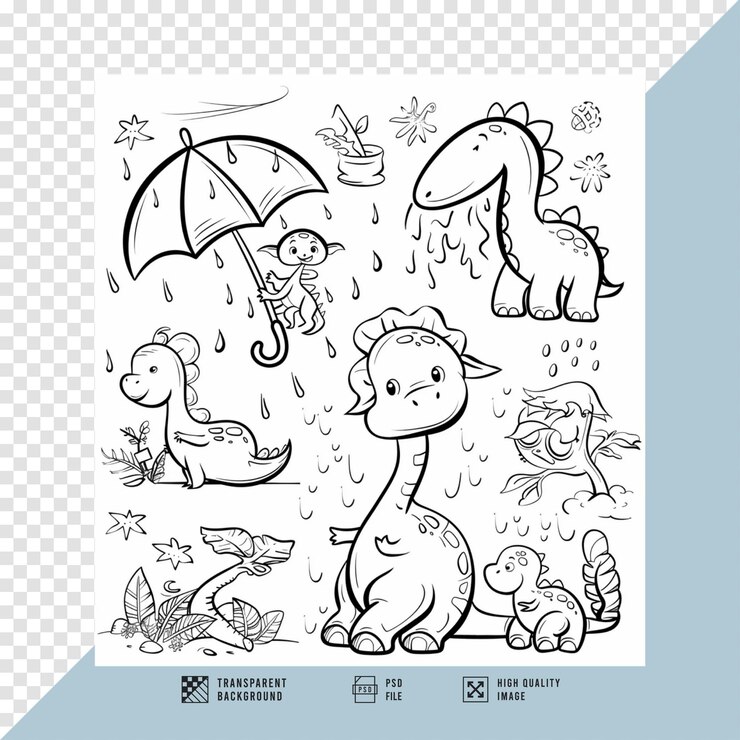 PSD pagine da colorare dinosauro carine immagini senza sfondo qualità hd