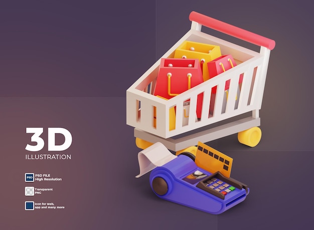 Pago 3d con tarjeta de crédito con carrito de compras.