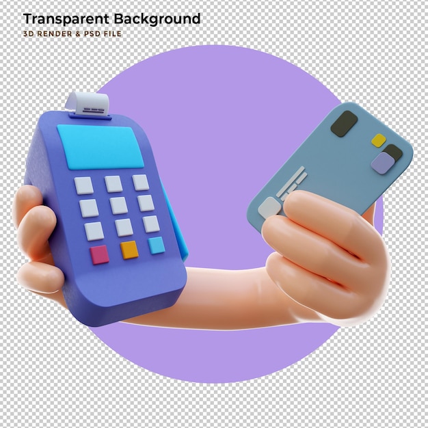 Pago sin contacto. mano masculina con tarjeta de crédito. ilustración de pago móvil inalámbrico con tarjeta de crédito. ilustraciones 3d.