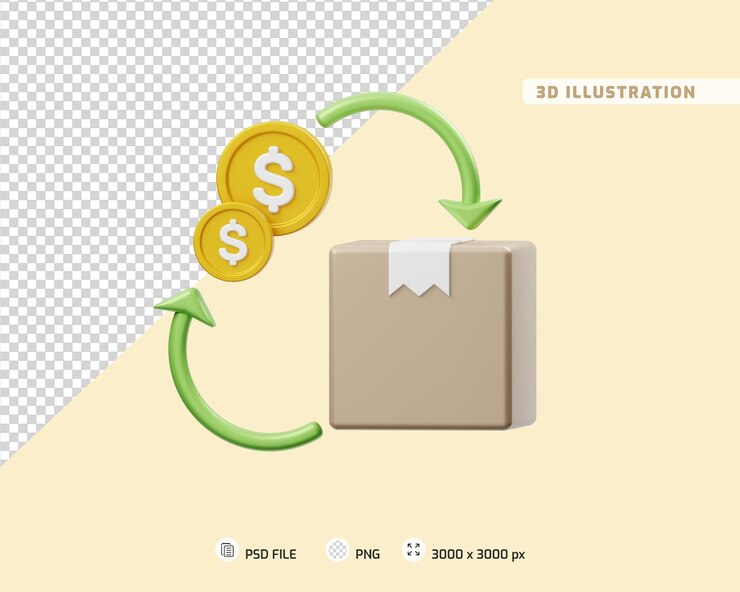 PSD pago contra reembolso ilustración 3d