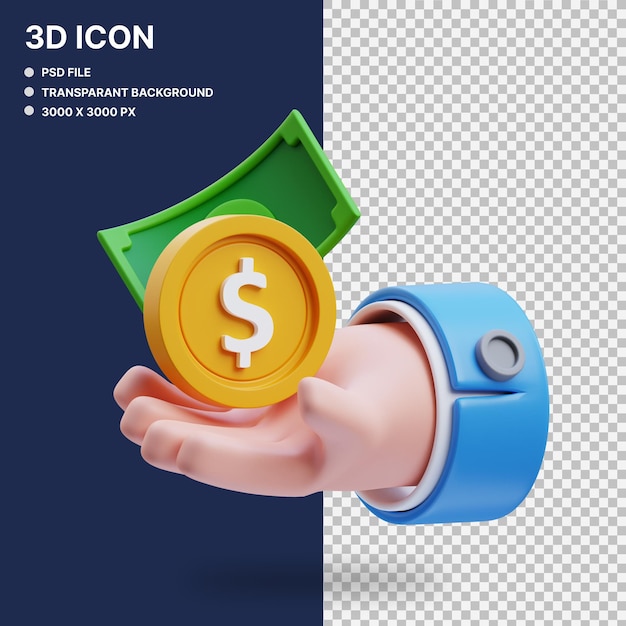 Pago en efectivo Ilustración gráfica en 3D