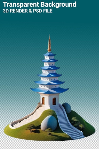 PSD una pagoda azul y blanca con la palabra templo en ella