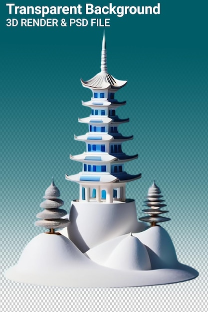 PSD una pagoda blanca con una torre azul y blanca