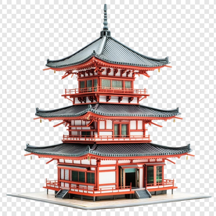 PSD pagoda japonesa modelo de três andares arquitetura vermelha templo asiático