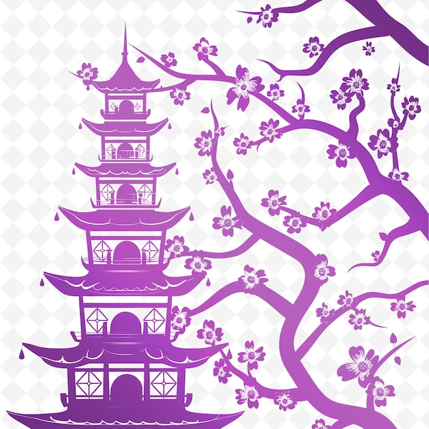 PSD una pagoda púrpura con un árbol en el fondo