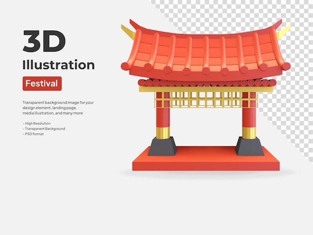 Pagoda temple icon chinese new year symbol 3d render illustration