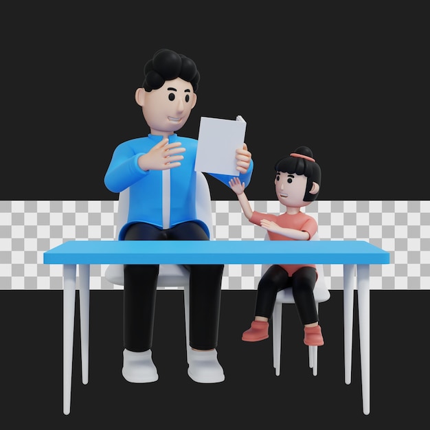 PSD pai com filha ilustração 3d