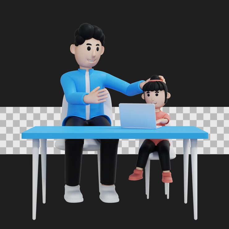 PSD pai com filha ilustração 3d