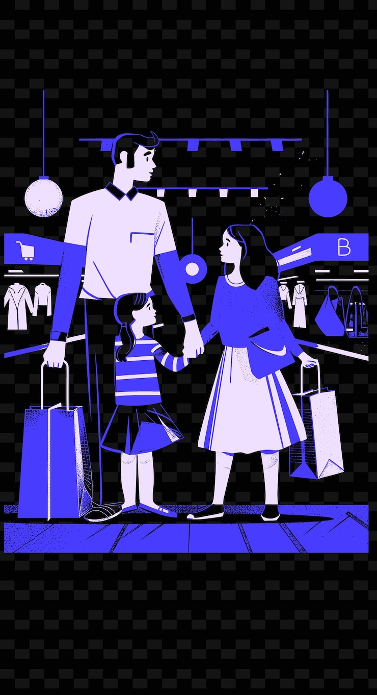 PSD pai e filha fazendo compras juntos em um shopping moderno png ilustração desenhos de obras de arte