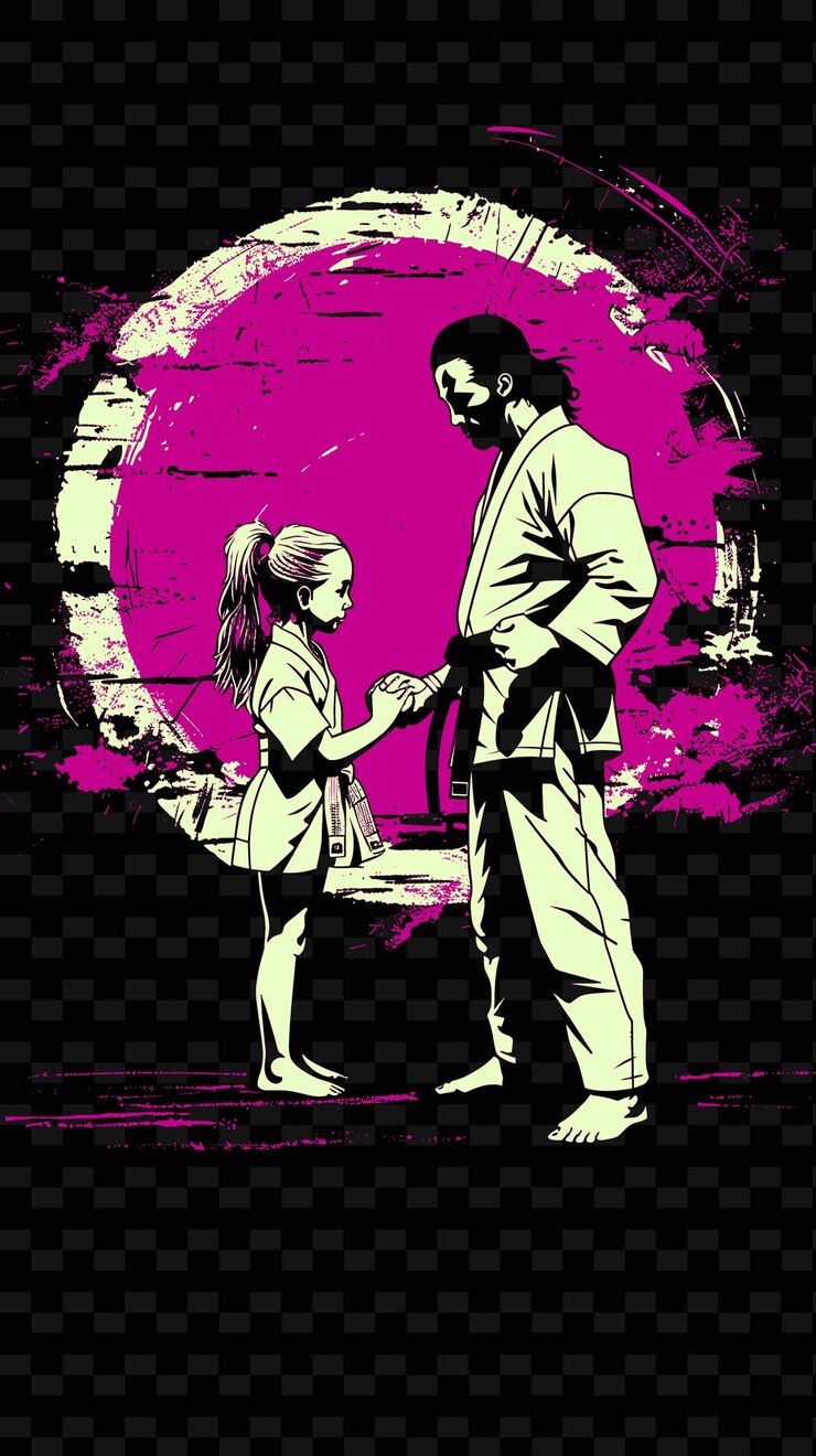 PSD pai e filha praticando artes marciais juntos em um do png illustration art work designs