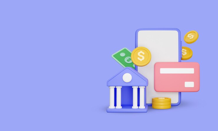 PSD paiement en ligne banque en ligne pièces de monnaie avec papier-monnaie et carte de crédit