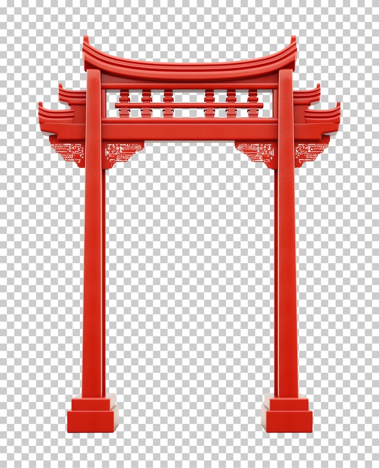 Paifang Red Chinese Gate Isolated on Transparent Background