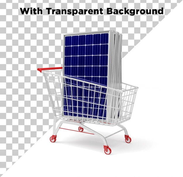 Painéis solares ou placas solares no carrinho de compras PNG PSD isolado em fundo transparente