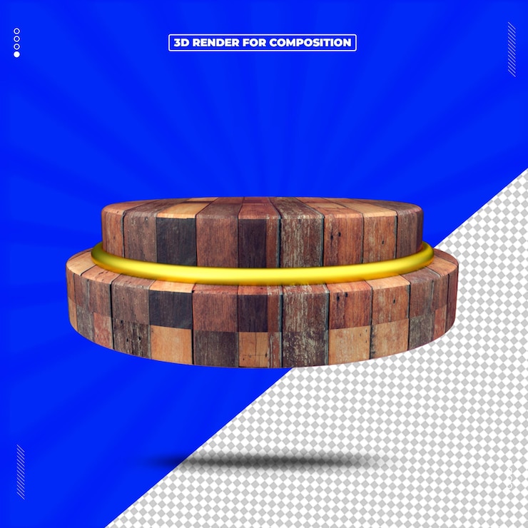 PSD painel de objetos de madeira renderizados em 3d