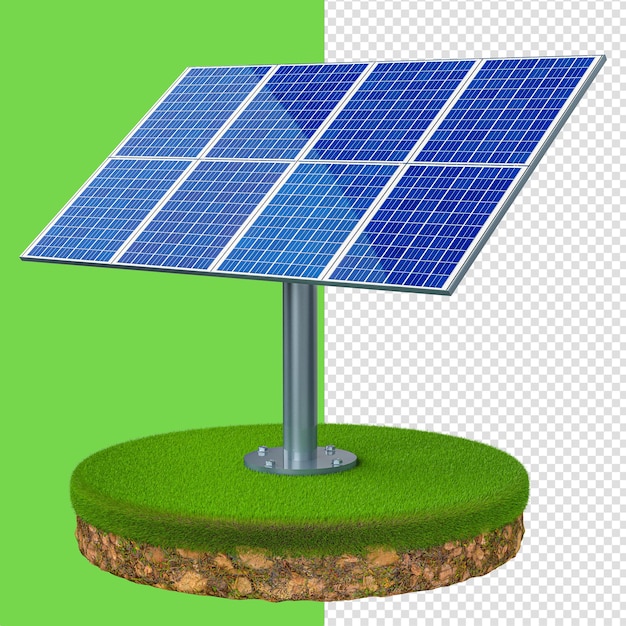 PAINEL SOLAR NO CHÃO DE GRAMA 3D RENDER