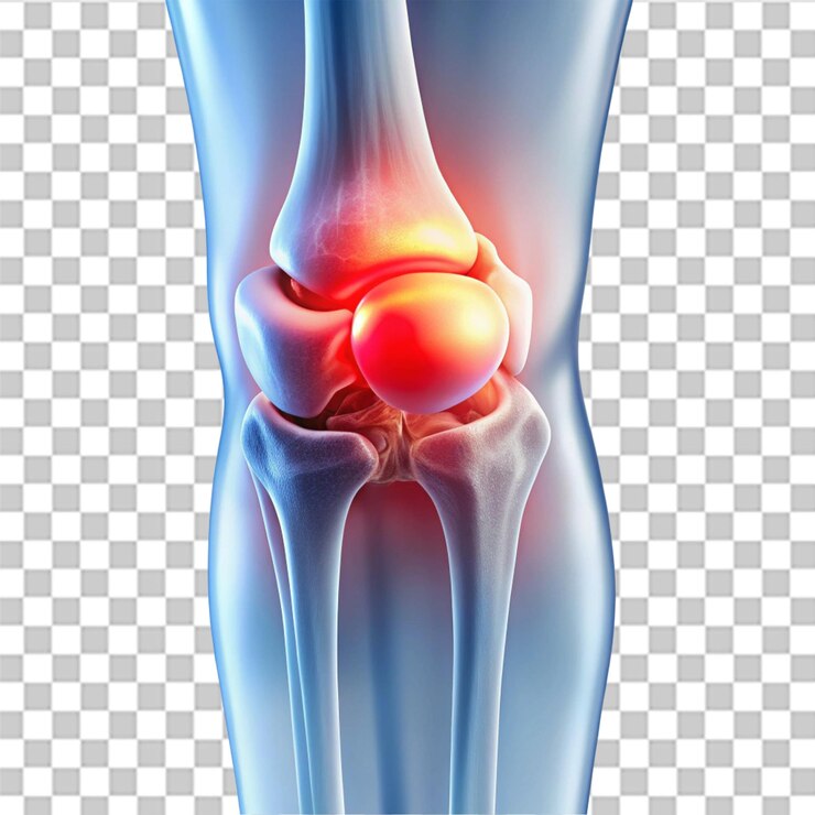 Painful osteoarthritis knee joint isolated on white background