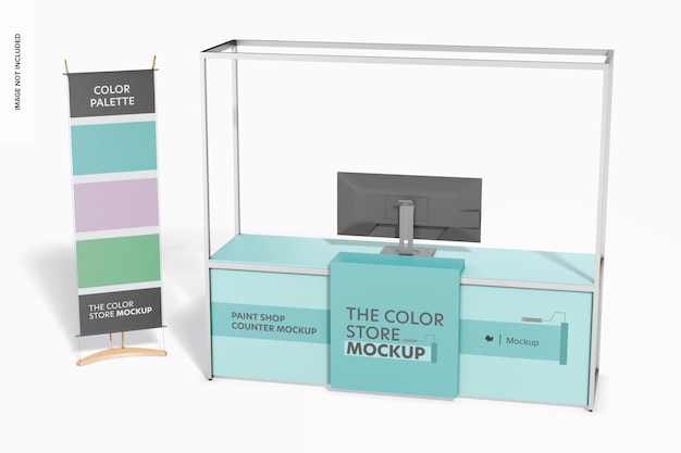 Paint shop counter mockup mit banner