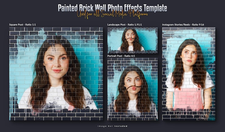 Painted Brick Wall Art Photo Effect e Instagram Post e Stories Banner Set di progettazione per i social media