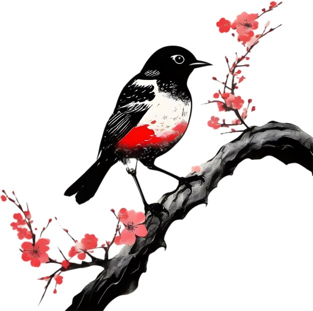 PSD painting of a crimson chat bird using the japanese brushstroke technique