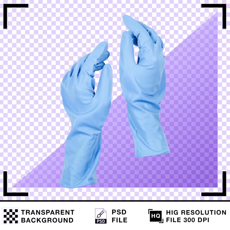 PSD pair of light blue medical gloves on transparent background