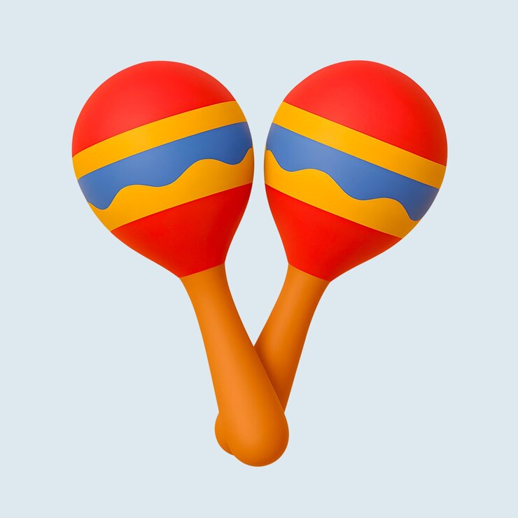 PSD pair of red and yellow maracas in a 3d cartoon style