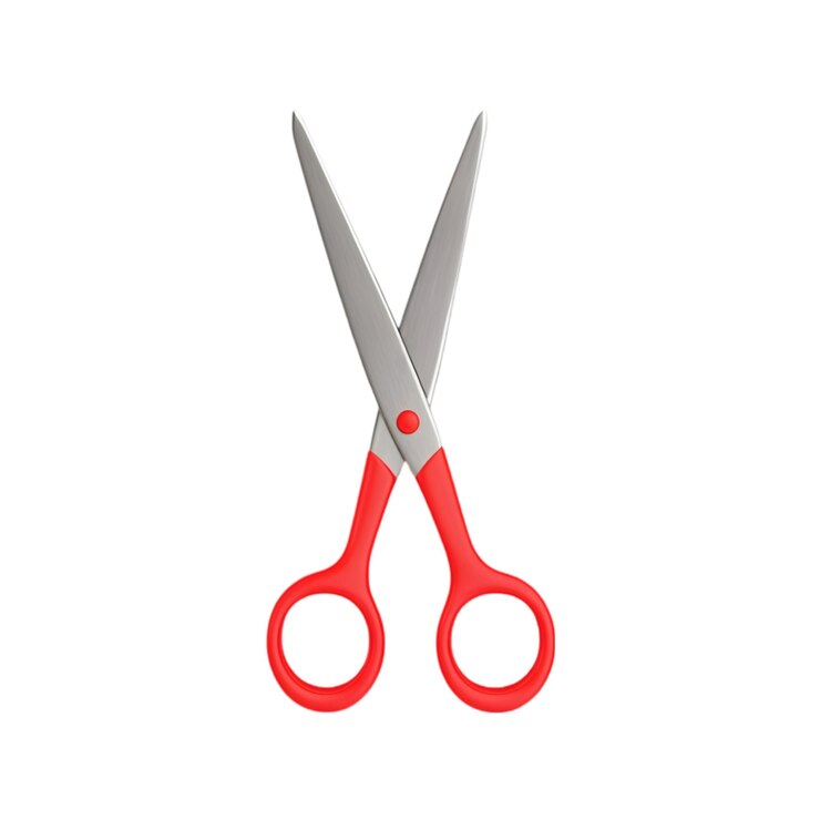 PSD pair of scissors with red handles isolated on white background
