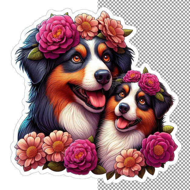 PSD pair pawfect madre y cachorro amor en las flores pegatina