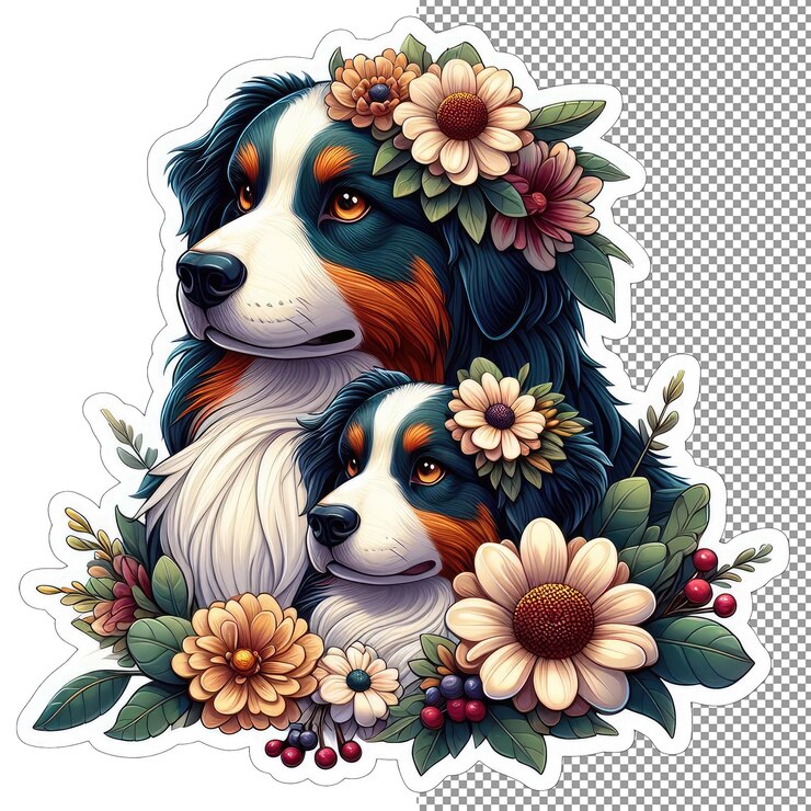 PSD pair pawfect madre y cachorro amor en las flores pegatina
