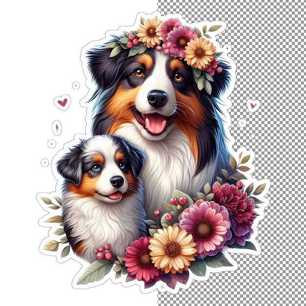 PSD pair pawfect madre y cachorro amor en las flores pegatina