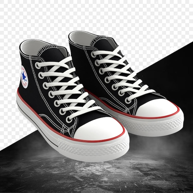 une paire de baskets noires avec un logo sur le bas