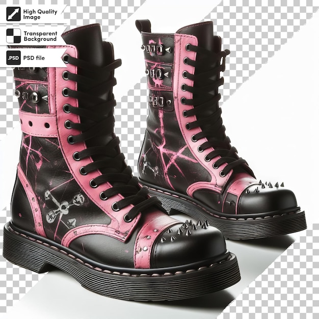 PSD une paire de bottes noires avec des accents roses et un fond noir et blanc