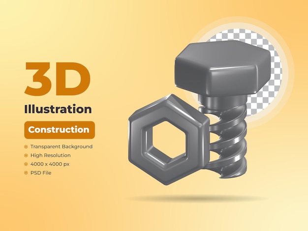 Une paire de boulons et d'écrous 3D Icône de construction avec fond transparent