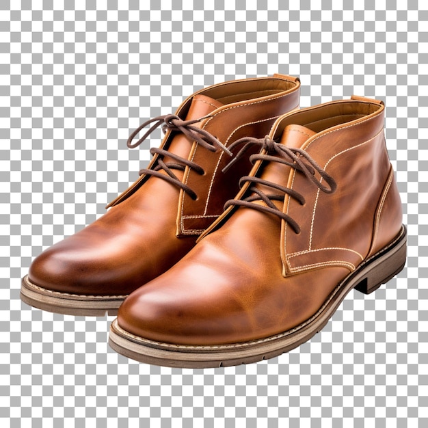 une paire de chaussures brunes avec une chaussure brune sur un fond transparent