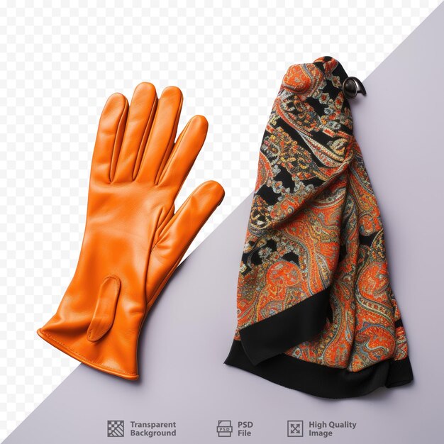 PSD une paire de gants orange avec un design noir et orange.