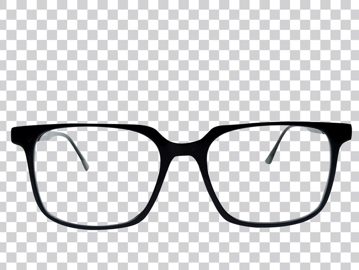PSD une paire de lunettes noires avec une lentille sur un fond à carreaux