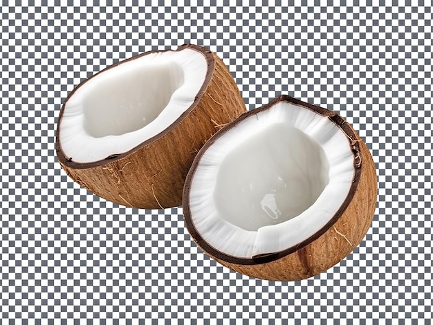 Paire de noix de coco fraîches cassées isolées sur fond transparent