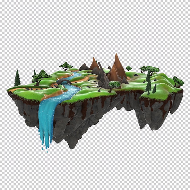PSD paisagem 3d com cachoeira em estilo cartoon