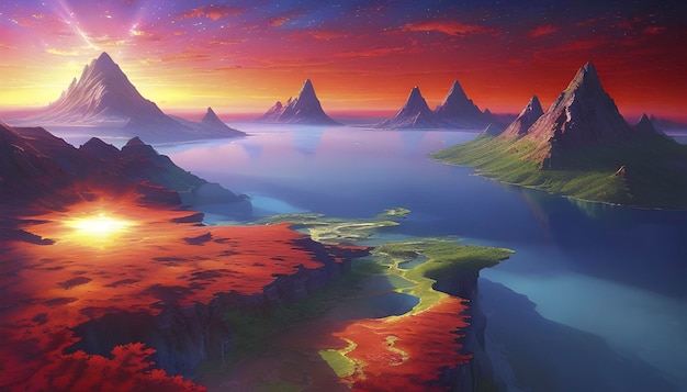 PSD paisagem alienígena colorida noutro mundo