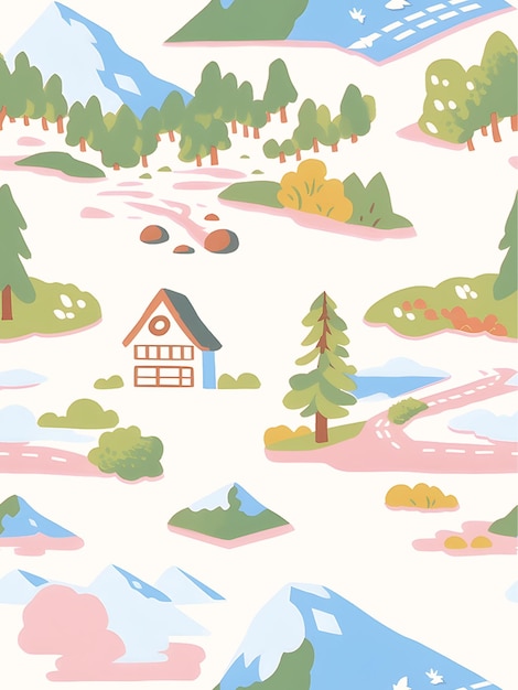 Paisagem de cabanas de montanha