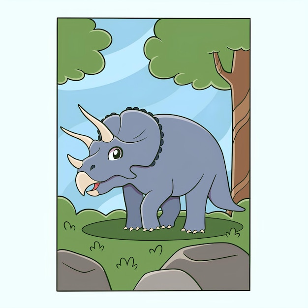 Paisagem de um triceratops na floresta