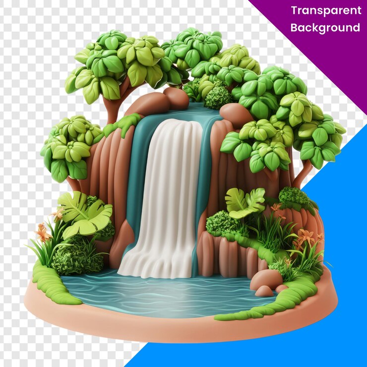 PSD paisagem exuberante de cachoeiras de png com folhagem tropical