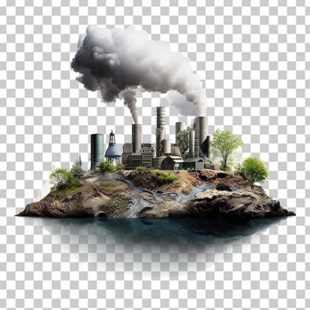 PSD paisagem industrial com fumaça de chaminés em um fundo transparente
