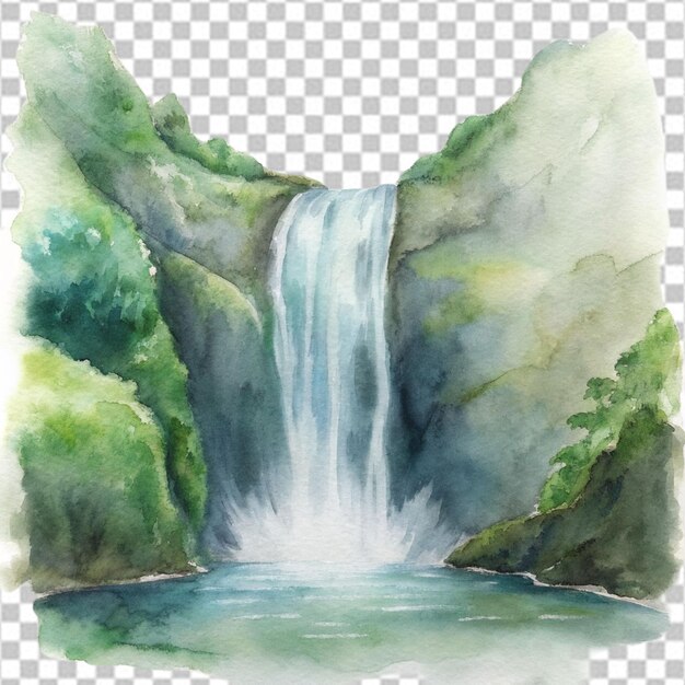 PSD paisagem natural nublada perto de uma cachoeira em fundo branco