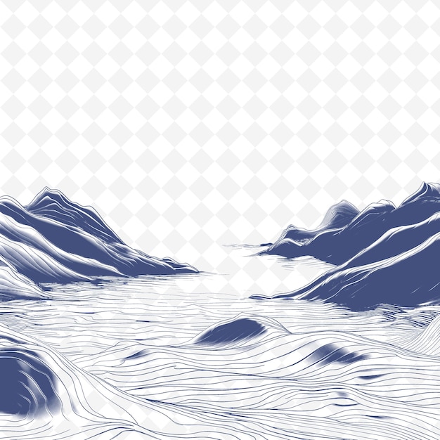 Paisagem panorâmica do mar com colinas ondulantes uma ilustração flutuante moderna esboço coleções de arte