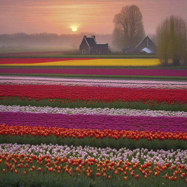 PSD paisagem rural de campos de tulipas holandeses