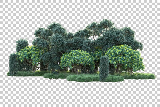 Paisagem verde isolada na ilustração de renderização 3d de fundo transparente