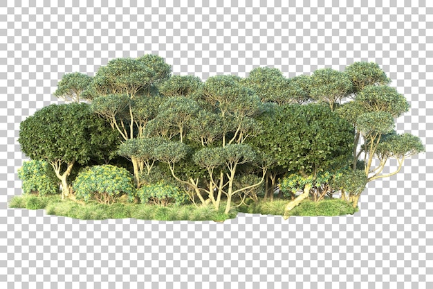 PSD paisagem verde isolada na ilustração de renderização 3d de fundo transparente